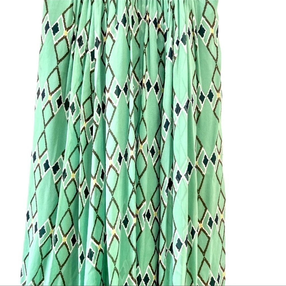 BCBGMaxAzria Green Printed V-Neck Maxi Dress with Ivory Trim - Picture 8 of 9